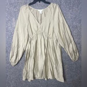 H&M Cream V-Neck Long Sleeve Mini Dress